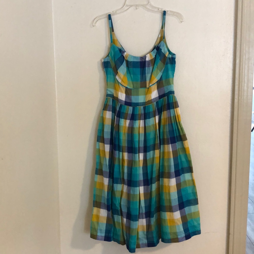 Emily & Fin Enid dress in Côte d’Azur blue/yellow plaid